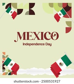 Mexico National Day Banner. Geometric retro abstract background with colorful style for viva Mexico. Square Cover. Happy Mexican day greetings.