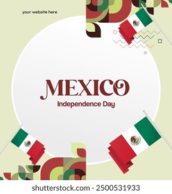 Mexico National Day Banner. Geometric retro abstract background with colorful style for viva Mexico. Square Cover. Happy Mexican day greetings.