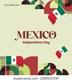 Mexico National Day Banner. Geometric retro abstract background with colorful style for viva Mexico. Square Cover. Happy Mexican day greetings.