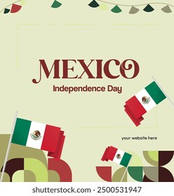 Mexico National Day Banner. Geometric retro abstract background with colorful style for viva Mexico. Square Cover. Happy Mexican day greetings.