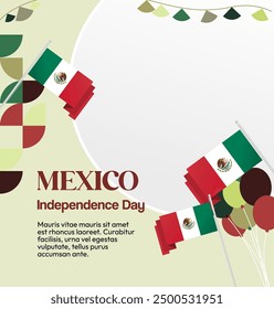 Mexico National Day Banner. Geometric retro abstract background with colorful style for viva Mexico. Square Cover. Happy Mexican day greetings.