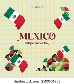 Mexico National Day Banner. Geometric retro abstract background with colorful style for viva Mexico. Square Cover. Happy Mexican day greetings.