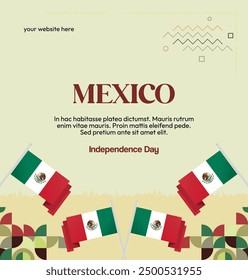 Mexico National Day Banner. Geometric retro abstract background with colorful style for viva Mexico. Square Cover. Happy Mexican day greetings.