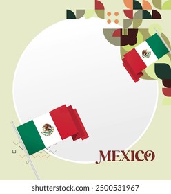 Mexico National Day Banner. Geometric retro abstract background with colorful style for viva Mexico. Square Cover. Happy Mexican day greetings.