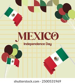 Mexico National Day Banner. Geometric retro abstract background with colorful style for viva Mexico. Square Cover. Happy Mexican day greetings.