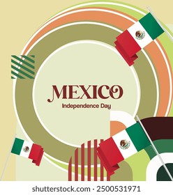 Mexico National Day Banner. Geometric retro abstract background with colorful style for viva Mexico. Square Cover. Happy Mexican day greetings.