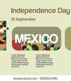 Mexico National Day Banner. Geometric retro abstract background with colorful style for viva Mexico. Square Cover. Happy Mexican day greetings.