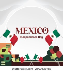 Mexico National Day Banner. Geometric retro abstract background with colorful style for viva Mexico. Square Cover. Happy Mexican day greetings.