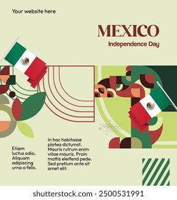 Mexico National Day Banner. Geometric retro abstract background with colorful style for viva Mexico. Square Cover. Happy Mexican day greetings.
