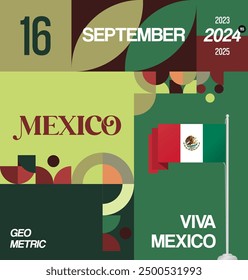 Mexico National Day Banner. Geometric retro abstract background with colorful style for viva Mexico. Square Cover. Happy Mexican day greetings.