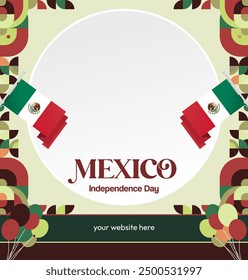 Mexico National Day Banner. Geometric retro abstract background with colorful style for viva Mexico. Square Cover. Happy Mexican day greetings.