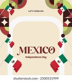 Mexico National Day Banner. Geometric retro abstract background with colorful style for viva Mexico. Square Cover. Happy Mexican day greetings.