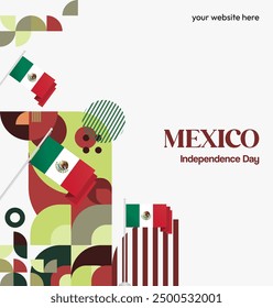 Mexico National Day Banner. Geometric retro abstract background with colorful style for viva Mexico. Square Cover. Happy Mexican day greetings.