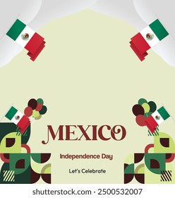 Mexico National Day Banner. Geometric retro abstract background with colorful style for viva Mexico. Square Cover. Happy Mexican day greetings.