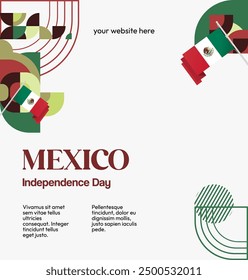 Mexico National Day Banner. Geometric retro abstract background with colorful style for viva Mexico. Square Cover. Happy Mexican day greetings.