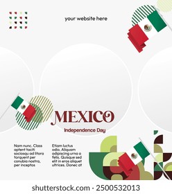 Mexico National Day Banner. Geometric retro abstract background with colorful style for viva Mexico. Square Cover. Happy Mexican day greetings.