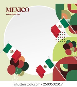 Mexico National Day Banner. Geometric retro abstract background with colorful style for viva Mexico. Square Cover. Happy Mexican day greetings.