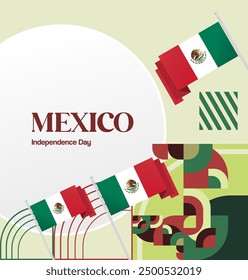 Mexico National Day Banner. Geometric retro abstract background with colorful style for viva Mexico. Square Cover. Happy Mexican day greetings.