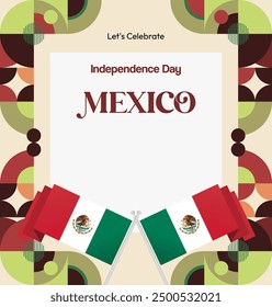 Mexico National Day Banner. Geometric retro abstract background with colorful style for viva Mexico. Square Cover. Happy Mexican day greetings.