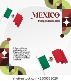 Mexico National Day Banner. Geometric retro abstract background with colorful style for viva Mexico. Square Cover. Happy Mexican day greetings.