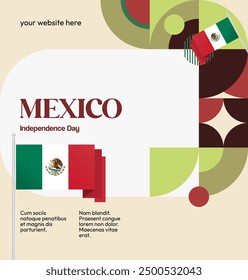 Mexico National Day Banner. Geometric retro abstract background with colorful style for viva Mexico. Square Cover. Happy Mexican day greetings.