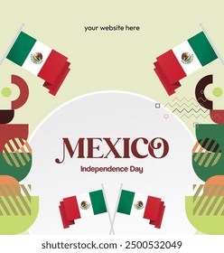 Mexico National Day Banner. Geometric retro abstract background with colorful style for viva Mexico. Square Cover. Happy Mexican day greetings.