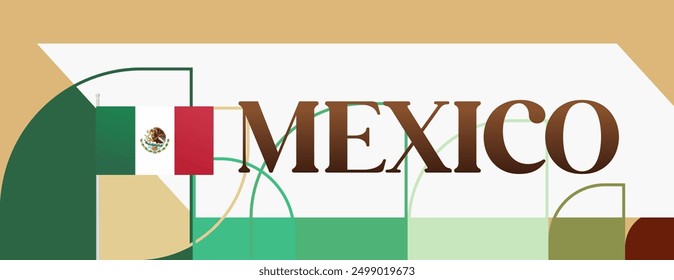 Mexico National Day Banner. Modern geometric abstract background in colorful style for Viva Mexico. Mexican Independence greeting card cover with text. Happy Mexico Independence day to celebrate