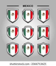 Mexico National Emblems Flag with Luxury Shield