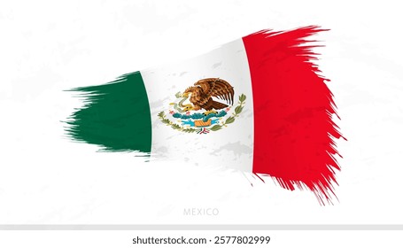 Mexico National Flag with Textured Brush Strokes. Artistic Brush Stroke Design.