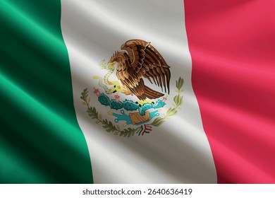 Mexico national flag waving in the wind, realistic detailed silk texture