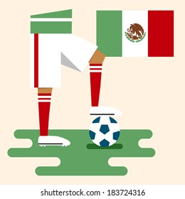 Mexico, national soccer uniform and flag, flat design