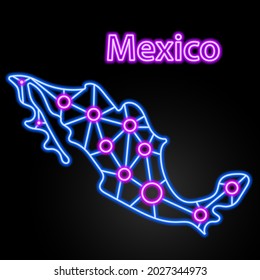 Mexico neon map, isolated vector illustration.