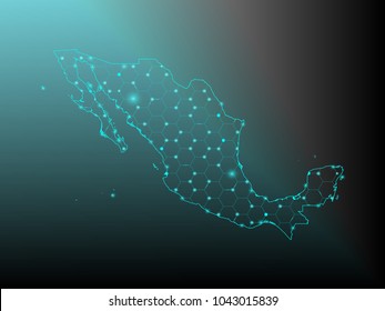 Mexico network map. Abstract polygonal map design. Internet connections vector illustration.