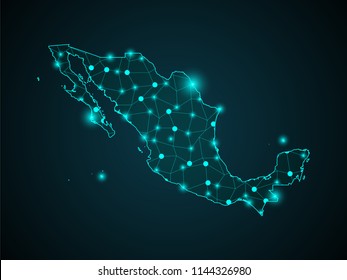 Mexico network map. Abstract polygonal map design. Internet connections vector illustration.