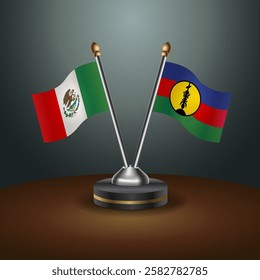 Mexico and New Caledonia table flags relation with gradient backgrund