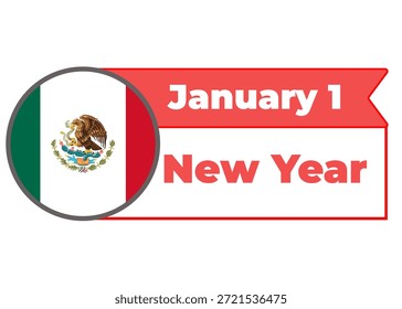 Ano Novo México, feriado vetorial em um ícone de quadro de fundo branco