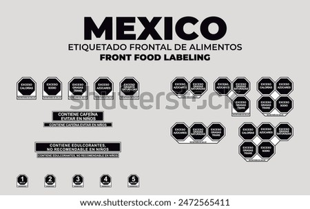 Mexico. Nutrition warning stamp system. Front food labeling. Octagons. Excess sugars, total fats, saturated fats, sodium, calories, sweeteners, caffeine.