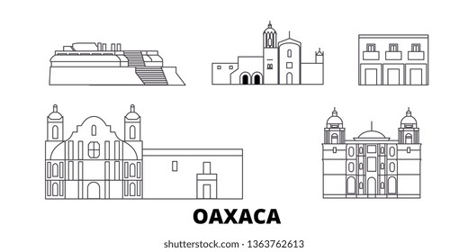 Mexico, Oaxaca line travel skyline set. Mexico, Oaxaca outline city vector illustration, symbol, travel sights, landmarks.