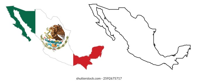 Mexico Official Color and Outline Map . High-Quality Vector Illustration . Detailed and Simple Mexico Map for Travel . Education and Design