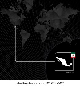 Mexico on black World Map. Map and flag of Mexico.