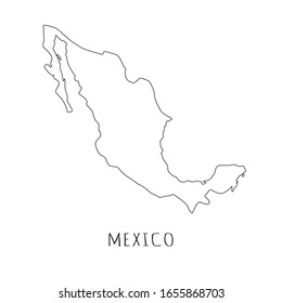 México línea dibujando sobre fondo blanco aislado. Esquema abstracto del país, mapa geográfico. Ilustración del vector