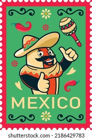 mexico ornament vector design, hat, maracas, and chili