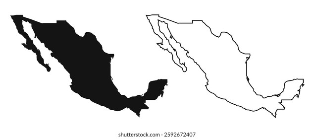 Mexico Outline and Black Color Map . High-Quality Vector Illustration . Simple and Detailed Mexico Map for Travel . Education and Design.