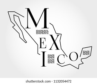 Mexico, outline typographic map, stylized concept