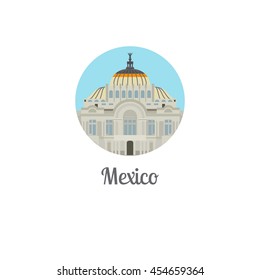 Mexico palace landmark isolated round icon. Vector illustration