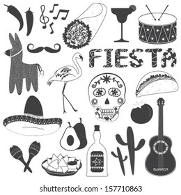 Mexico Party Icons Vector Illustrations Set