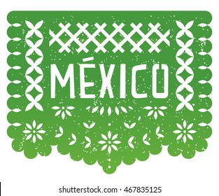 Mexico Party Paper-cut Flag Banner With Word Mexico Inside. Translation: Mexico

