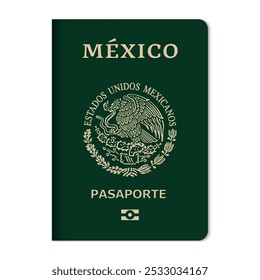 Frente da capa do passaporte mexicano com emblema e texto de ouro oficial