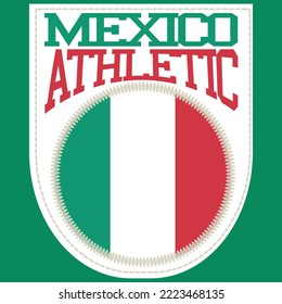 Mexico patch vector with embroidered and shield emblem, Athletic Style design.