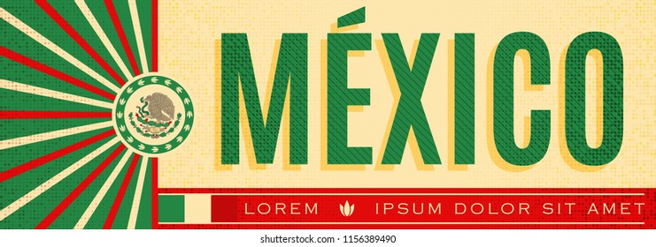 Mexico patriotic banner vintage design, typographic vector illustration, mexican flag colors